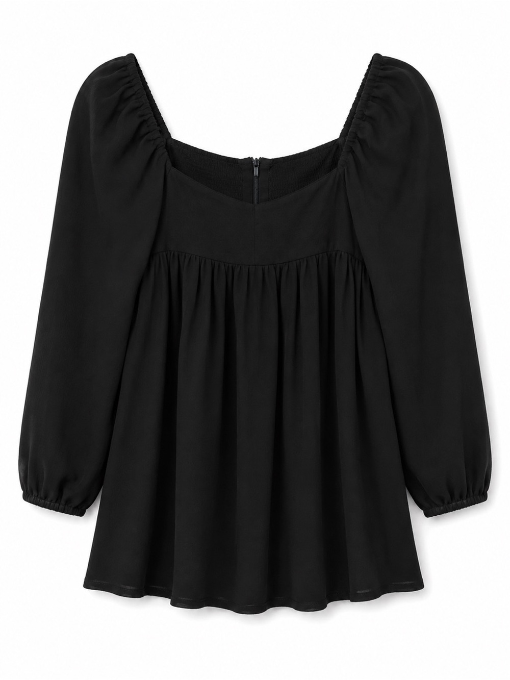 Sunday Best Black Puff-Sleeve Square-Neck Mini Dress